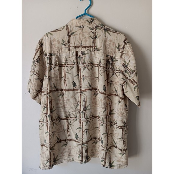 Ron Chereskin Hawaiian Shirt Washable Silk Tan Bamboo Design Size XL - Picture 7 of 10